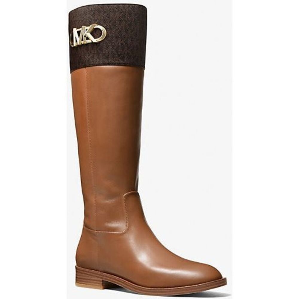 Michael Kors Side Zip Parker And Leather Tall Riding Boots Luggage Size 8M $348